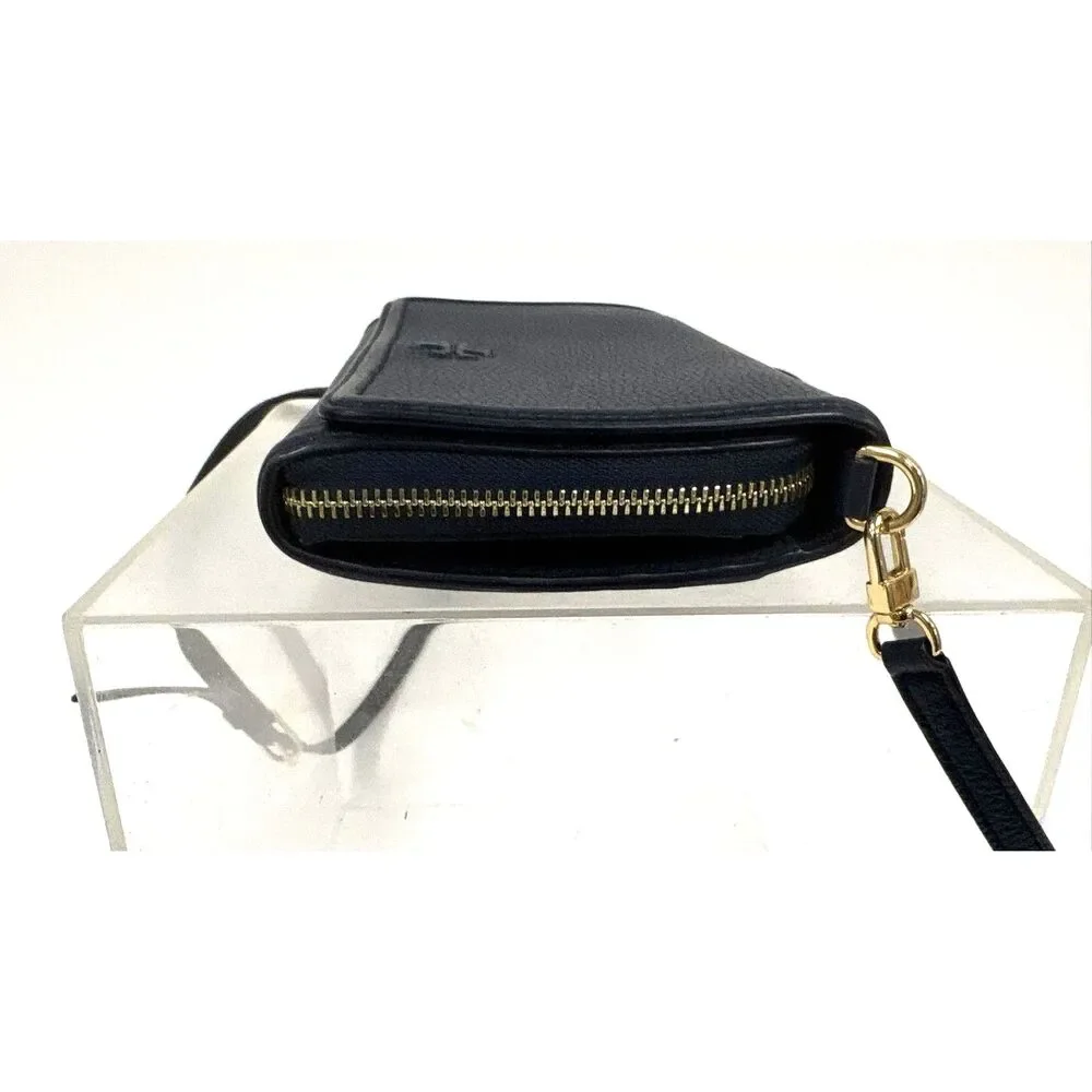 Tory Burch Thea Flat Wallet Crossbody Bag Pebbled Leather Navy Blue